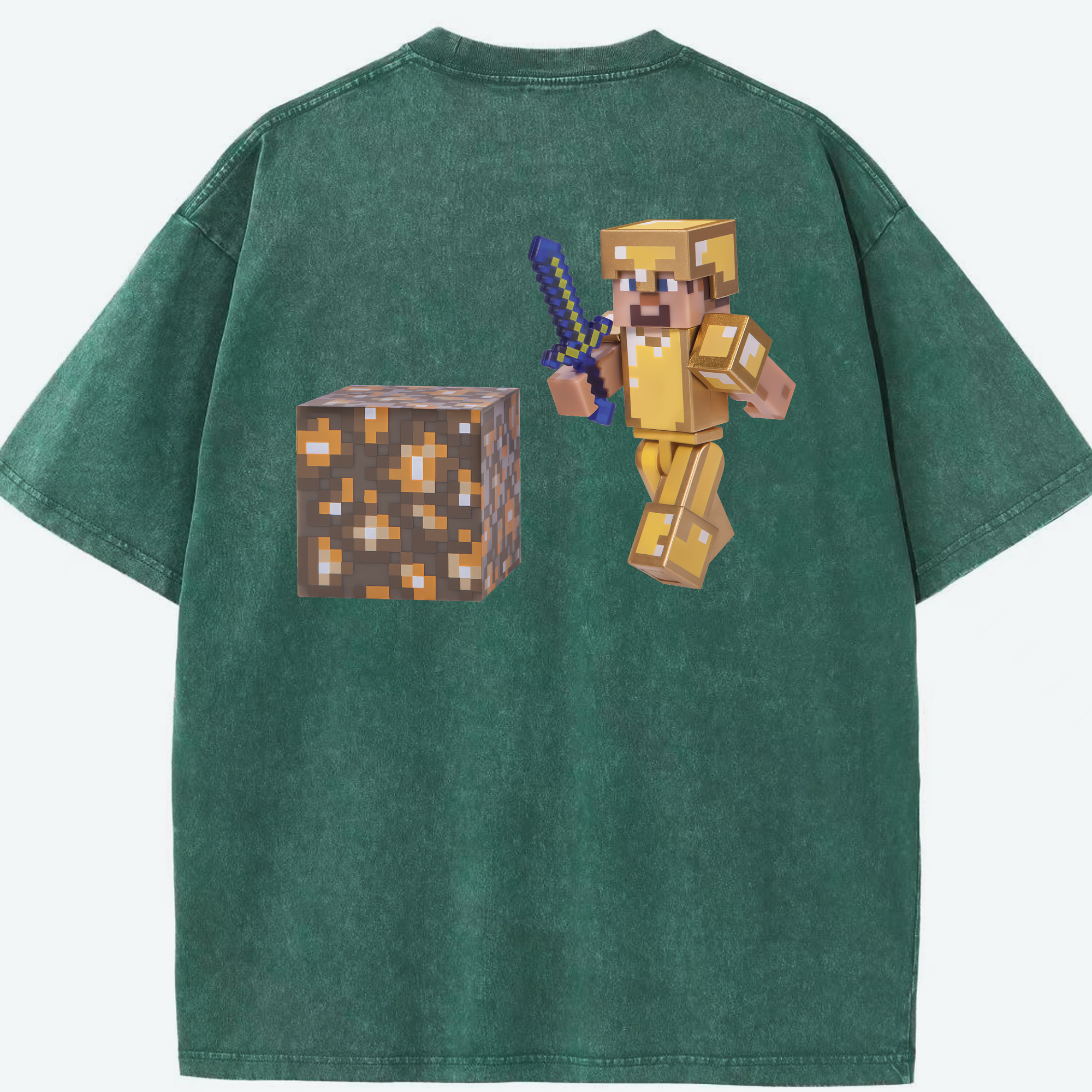 （画像用） マインクラフト ブロックの世界 Minecraft MC Block world 綿100% ヴィンテージ風 半袖Tシャツ（背面プリント）